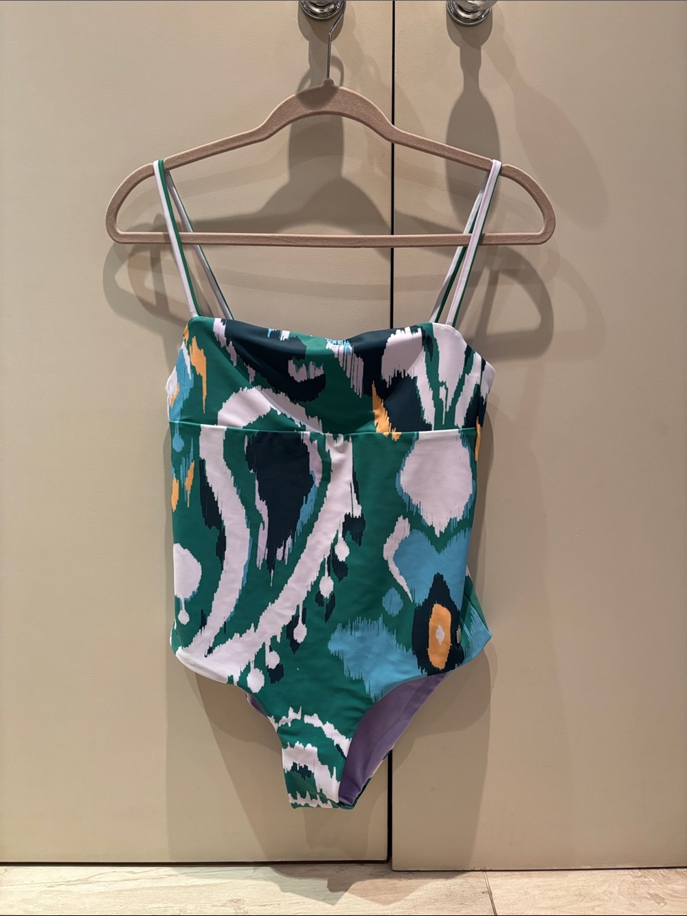 SG x Eleazar Resort Green Abstract Print Reversible One-Piece Swimsuit Sz M